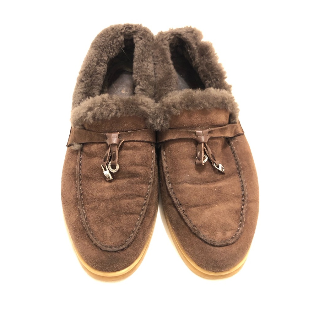 Loro Piana Brown Suede Shearling-Lined Slip-On Moccasin loafers size 38